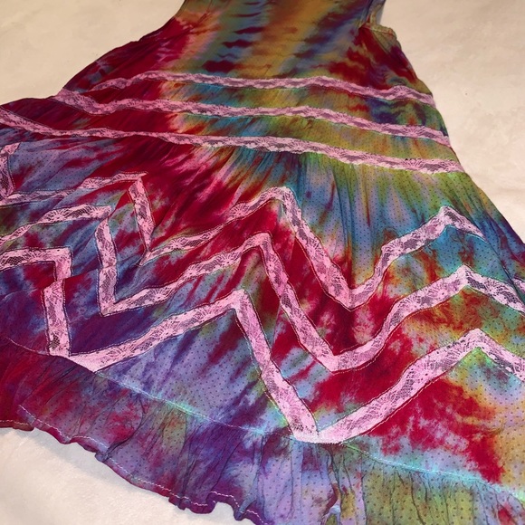 Voile and Lace Trapeze Slip Tie Dye Mini Dress - Picture 7 of 8
